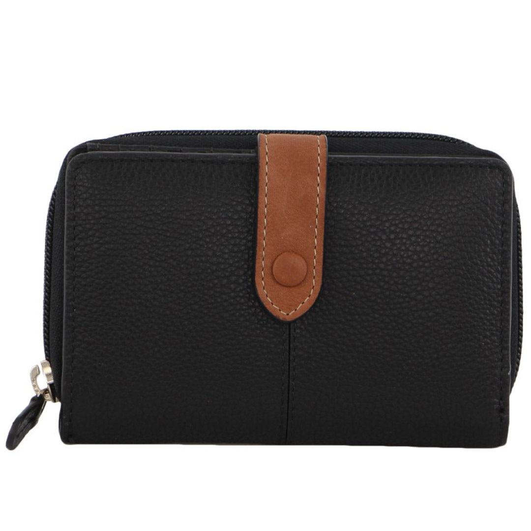 Pierre Cardin Womens Leather Bi-Fold Wallet Purse Zip Around - Black-3