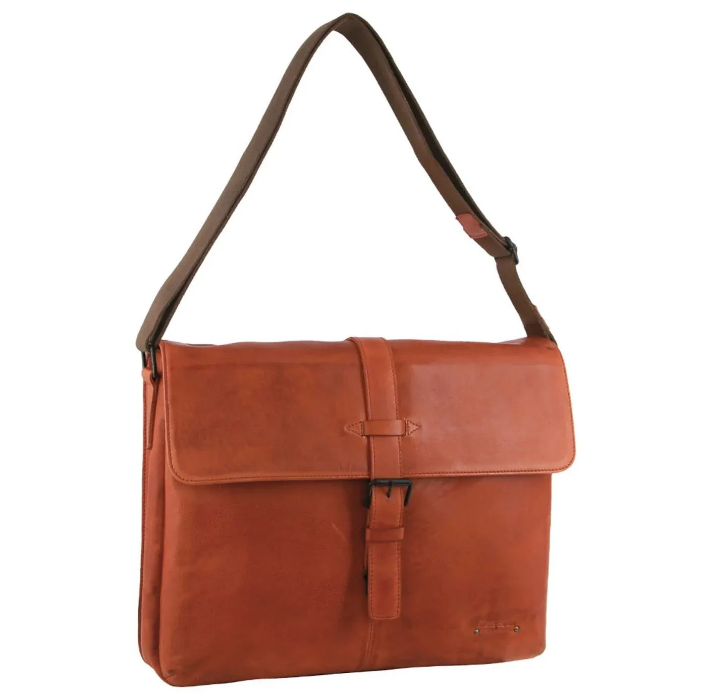 Pierre Cardin Italian Leather Flap-Over Laptop Computer Bag in Cognac-0