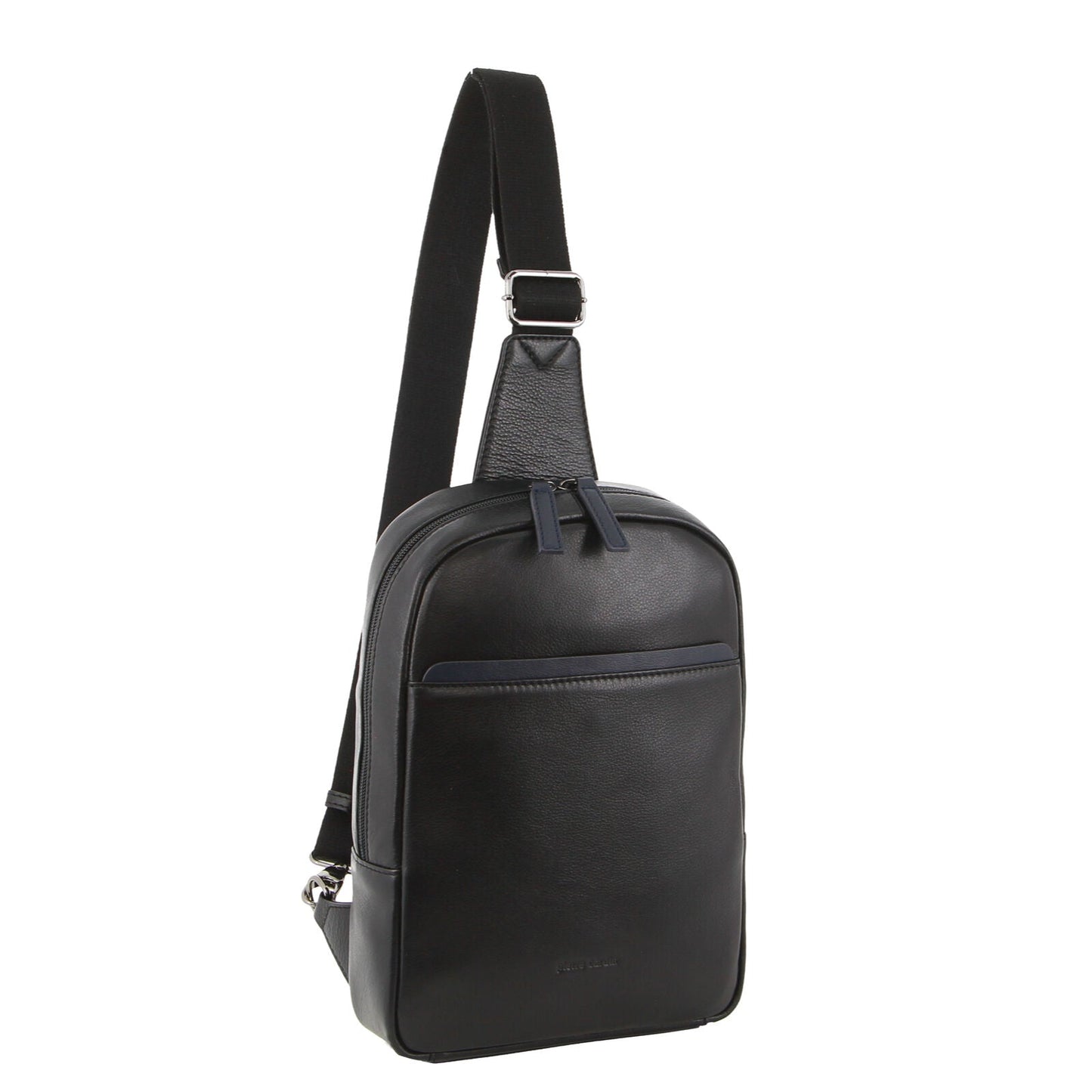 Pierre Cardin Mens Leather Crossbody Bag w/ Shoulder Strap in Black/Navy-0