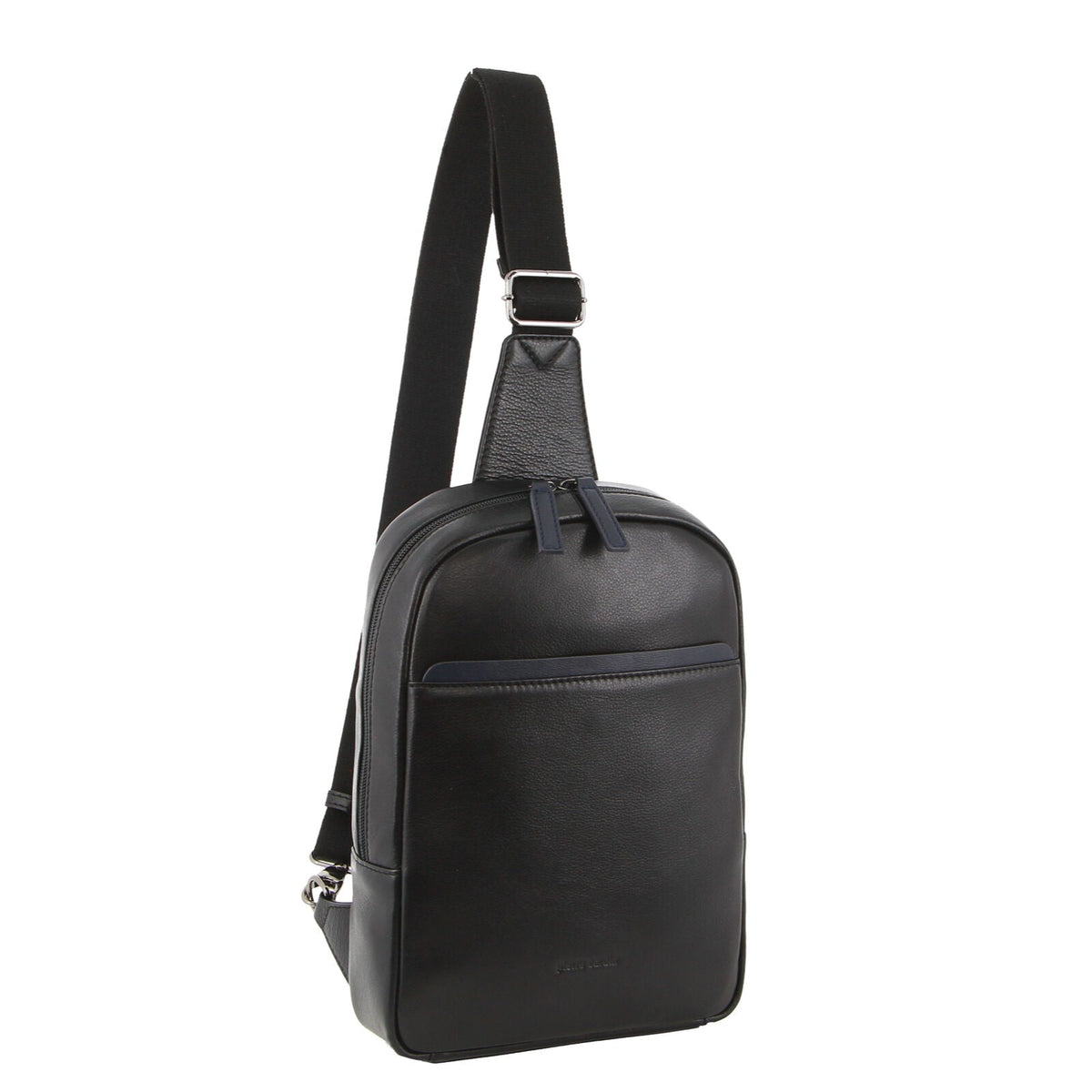 Pierre Cardin Mens Leather Crossbody Bag w/ Shoulder Strap in Black/Navy