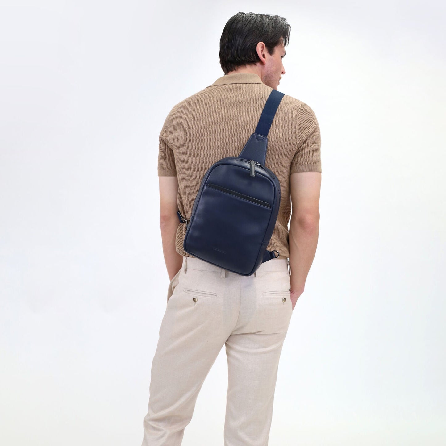 Pierre Cardin Mens Leather Crossbody Bag w/ Shoulder Strap in Navy/Black-4