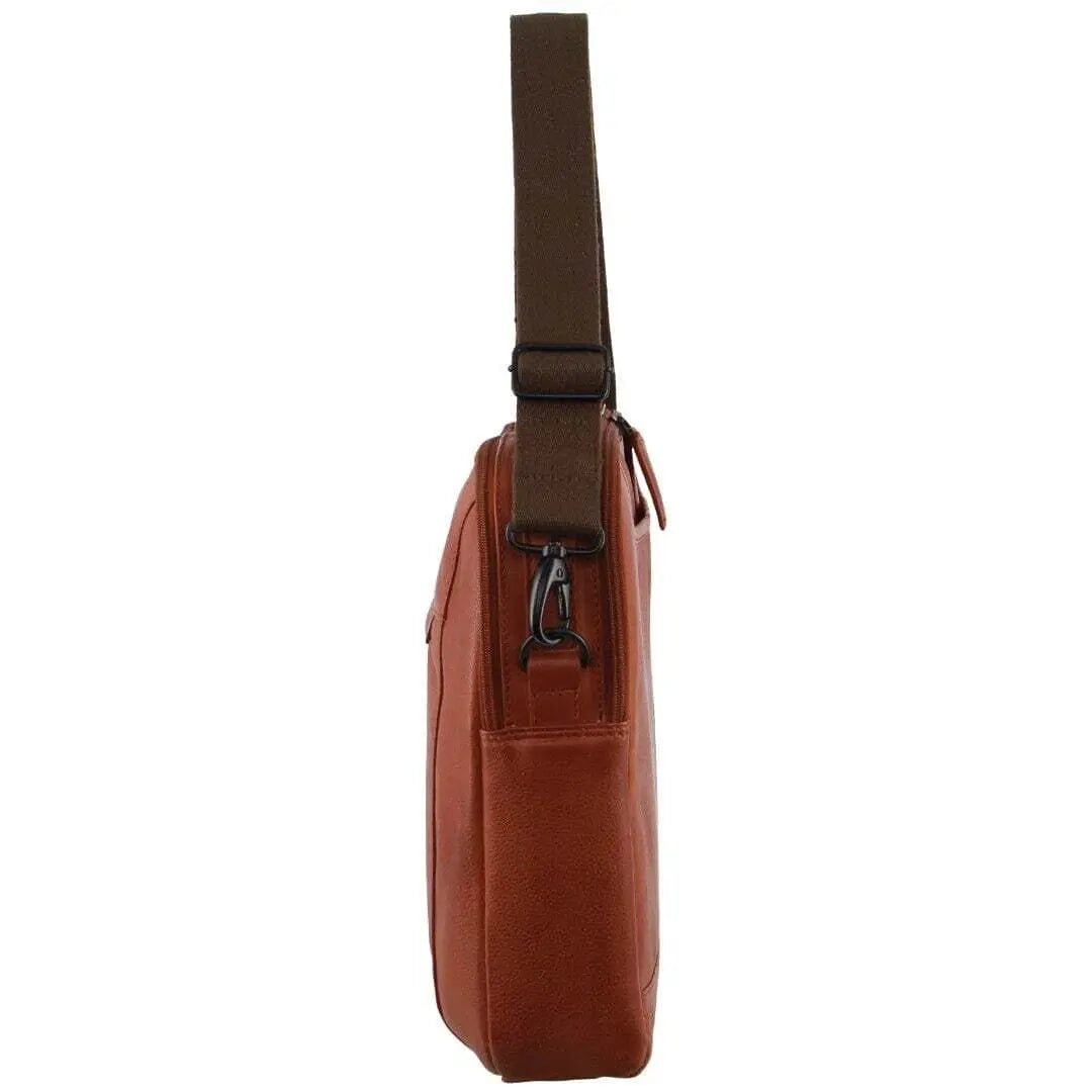 Pierre Cardin Mens Italian Leather Computer Laptop Bag in Cognac-4