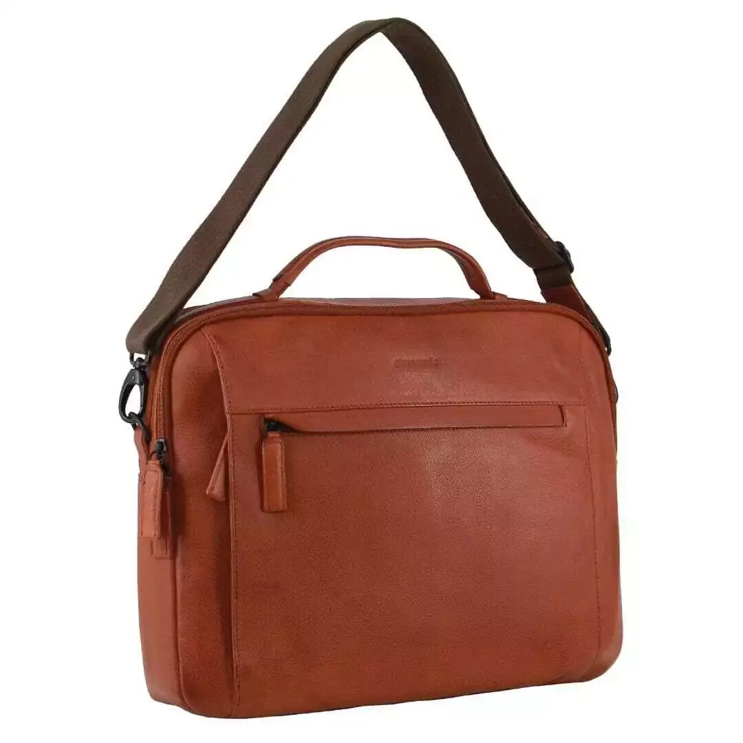 Pierre Cardin Mens Italian Leather Computer Laptop Bag in Cognac-0