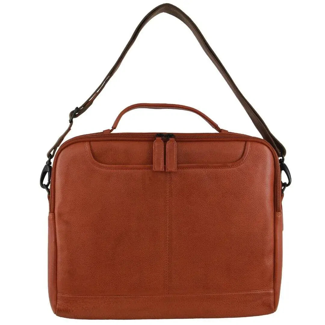 Pierre Cardin Mens Italian Leather Computer Laptop Bag in Cognac-3
