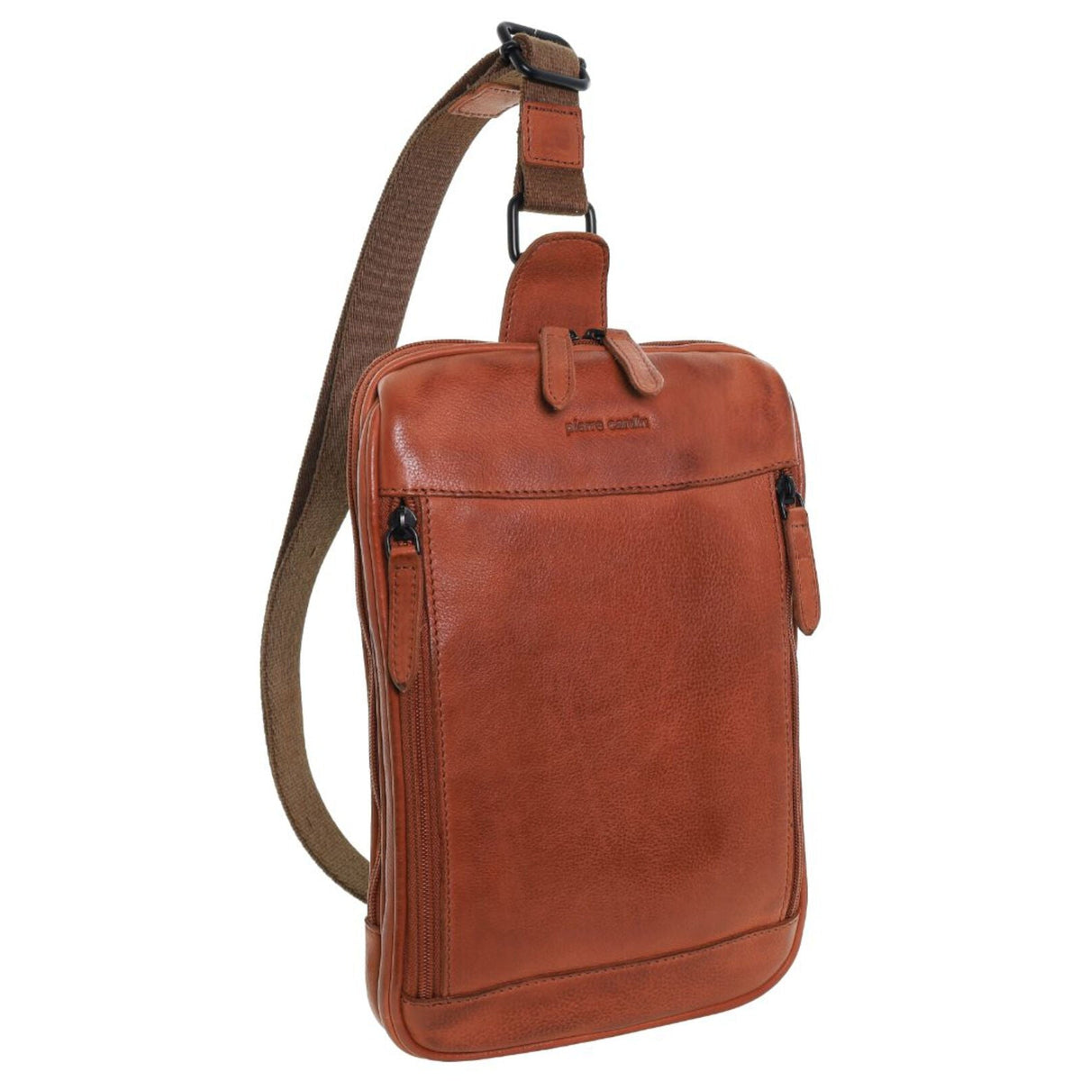 Pierre Cardin Mens Leather Crossbody Bag in Cognac