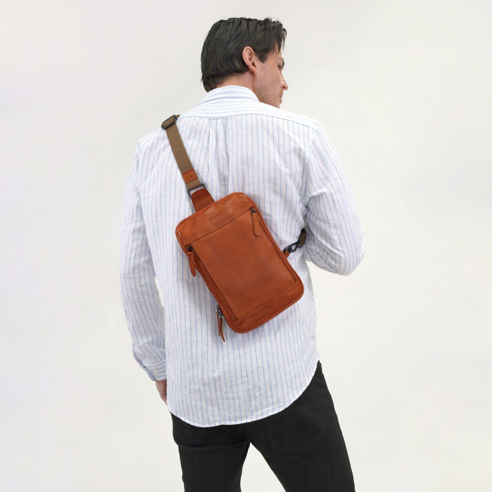 Pierre Cardin Mens Leather Crossbody Bag in Cognac-2