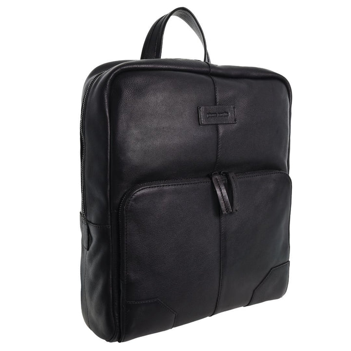 Pierre Cardin Mens Leather Sleek Backpack Bag w/ Laptop Compartment in Black