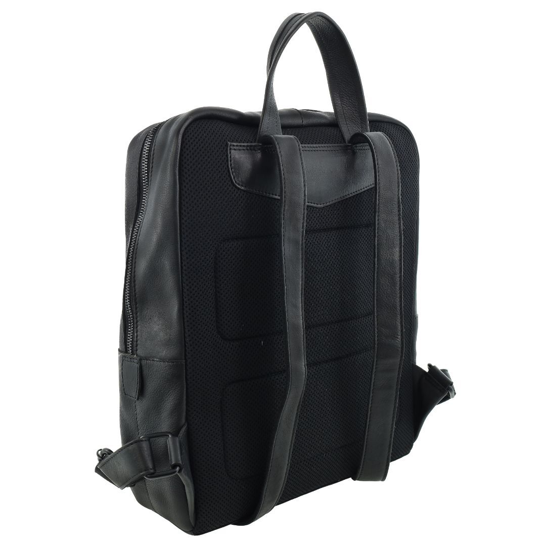 Pierre Cardin Mens Leather Sleek Backpack Bag w/ Laptop Compartment in Black-2