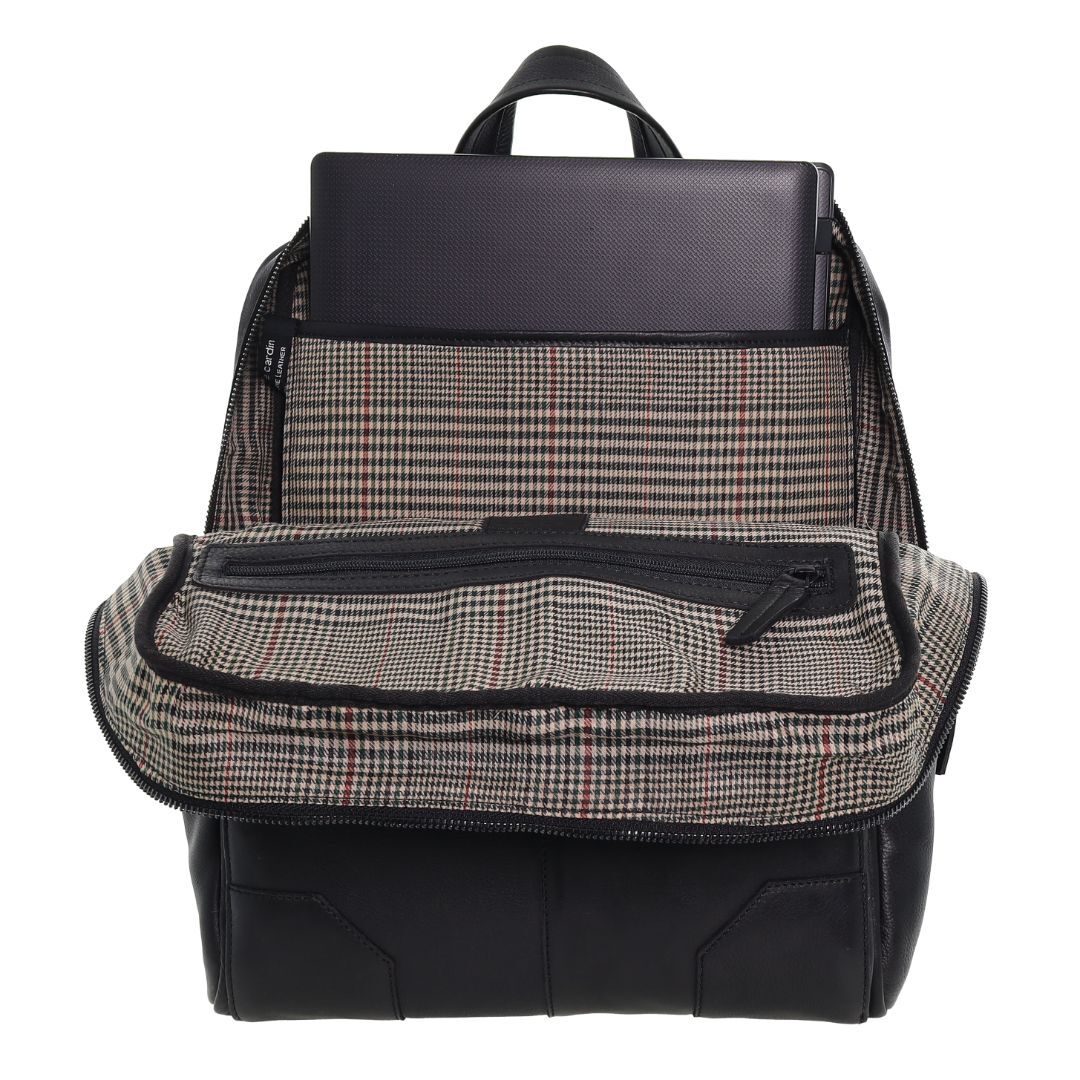 Pierre Cardin Mens Leather Sleek Backpack Bag w/ Laptop Compartment in Black