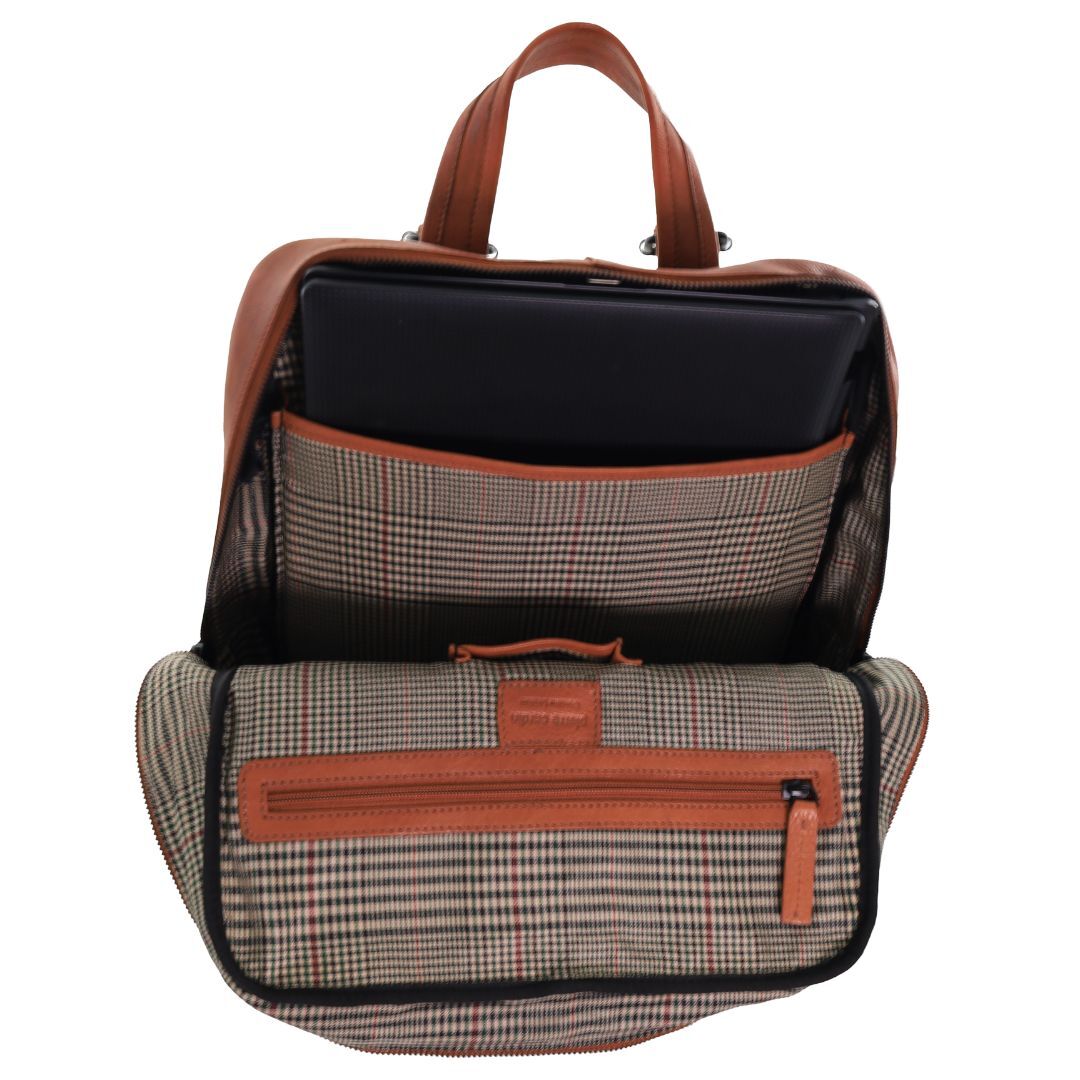 Pierre Cardin Mens Leather Sleek Backpack Bag w/ Laptop Compartment in Cognac-3