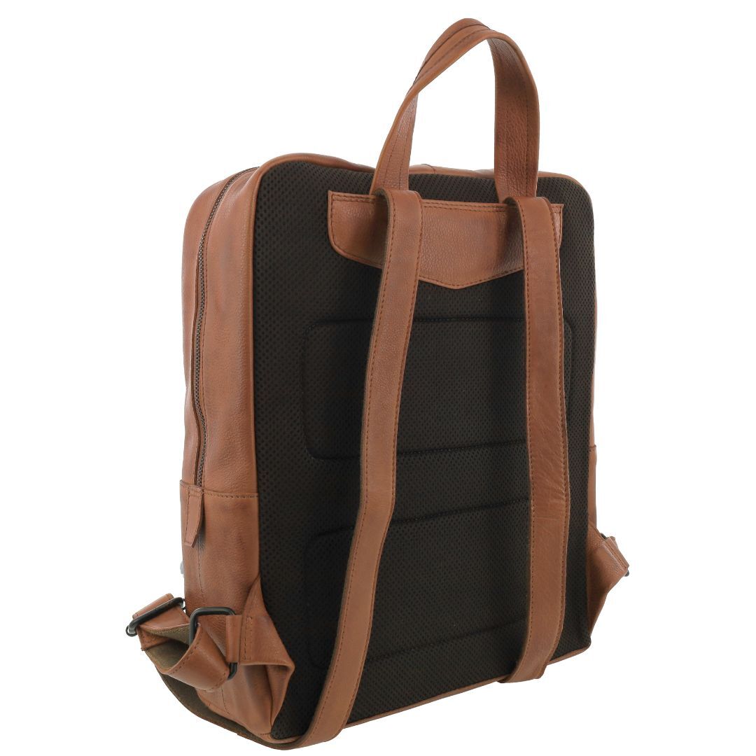 Pierre Cardin Mens Leather Sleek Backpack Bag w/ Laptop Compartment in Cognac