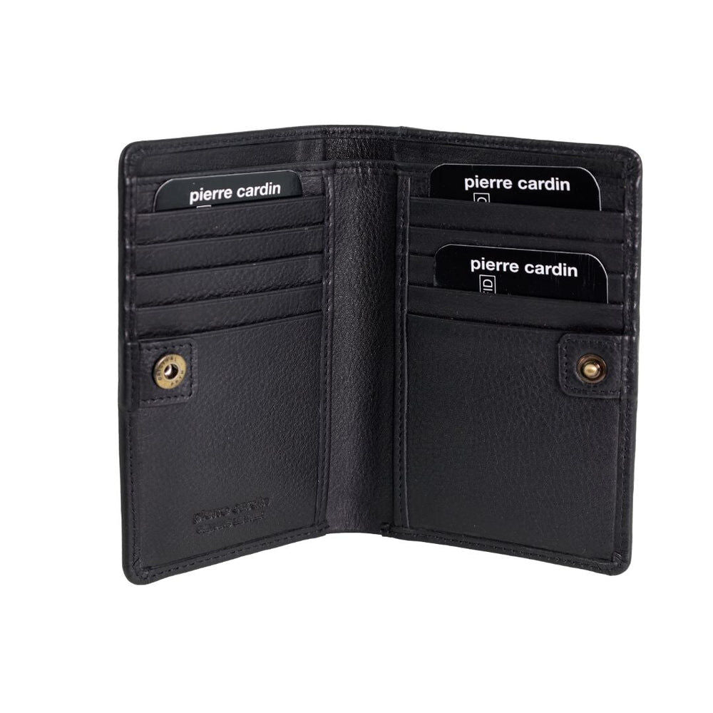 Pierre Cardin Ladies Leather Snap Button Bi-Fold Wallet - Black-2