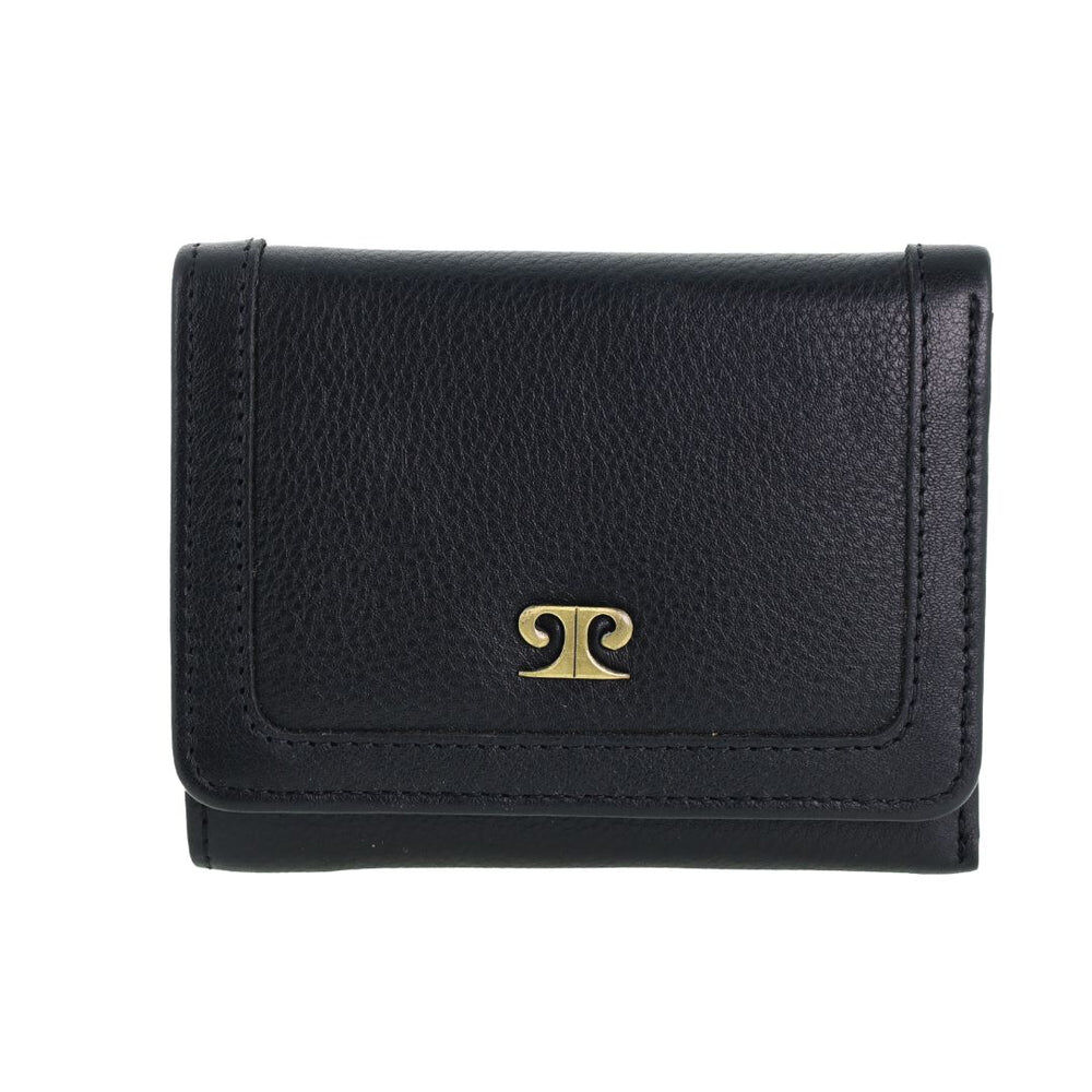 Pierre Cardin Ladies Leather Snap Button Tri-Fold Wallet - Black-0