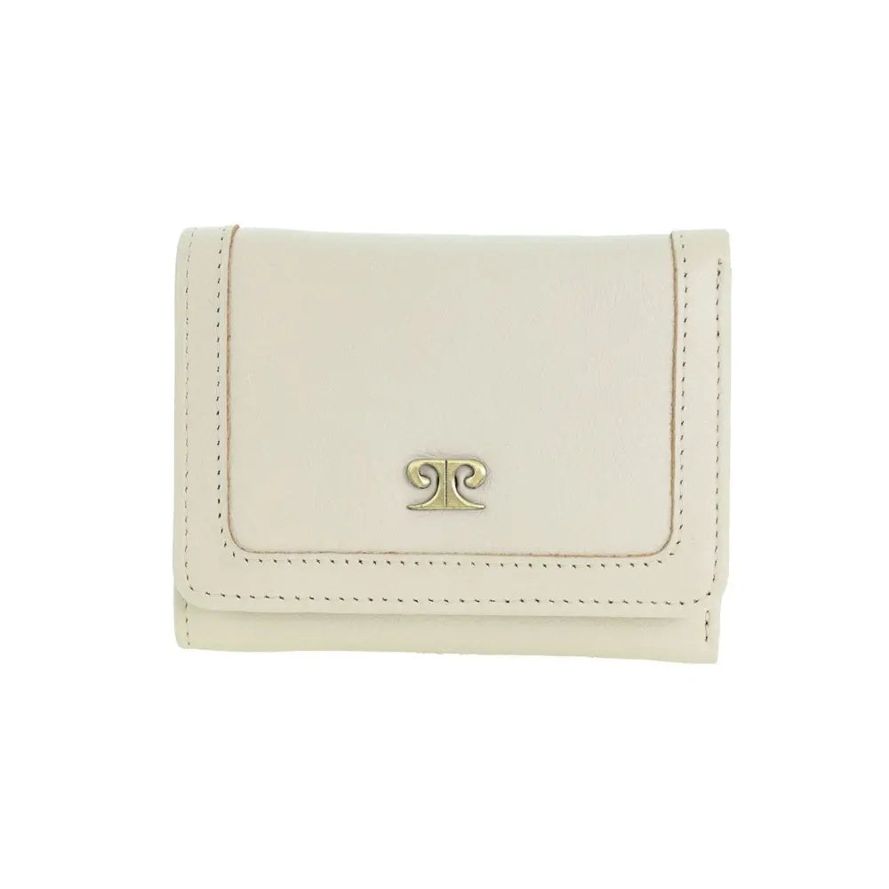 Pierre Cardin Ladies Leather Snap Button Tri-Fold Wallet - Bone-0