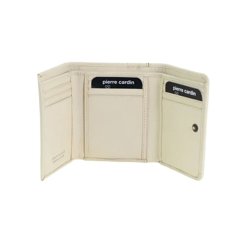 Pierre Cardin Ladies Leather Snap Button Tri-Fold Wallet - Bone-2