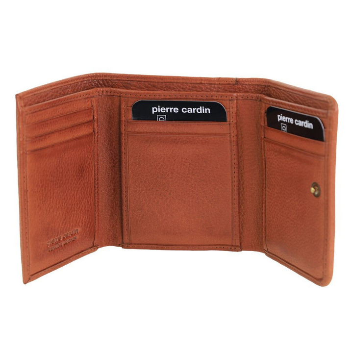 Pierre Cardin Ladies Leather Snap Button Tri-Fold Wallet - Cognac
