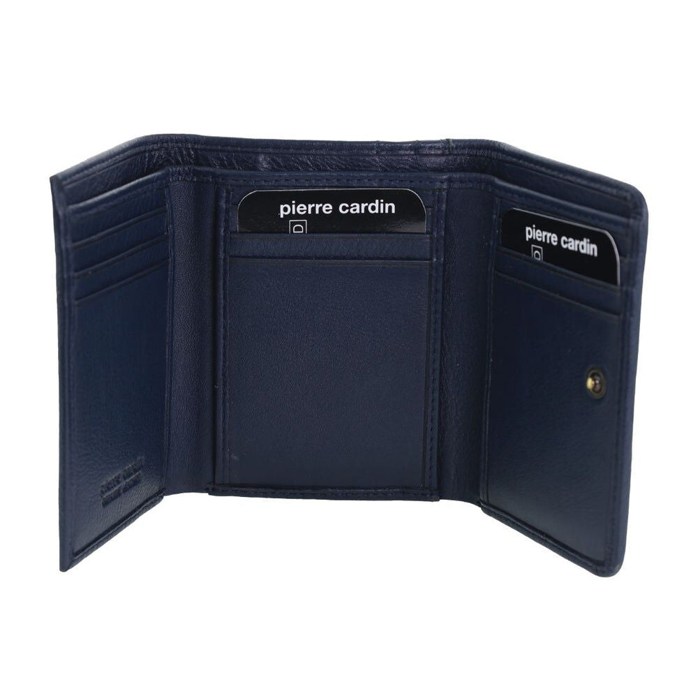 Pierre Cardin Ladies Leather Snap Button Tri-Fold Wallet - Navy-2