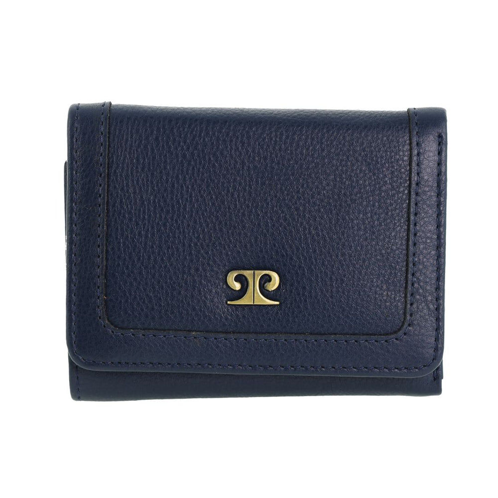 Pierre Cardin Ladies Leather Snap Button Tri-Fold Wallet - Navy-1