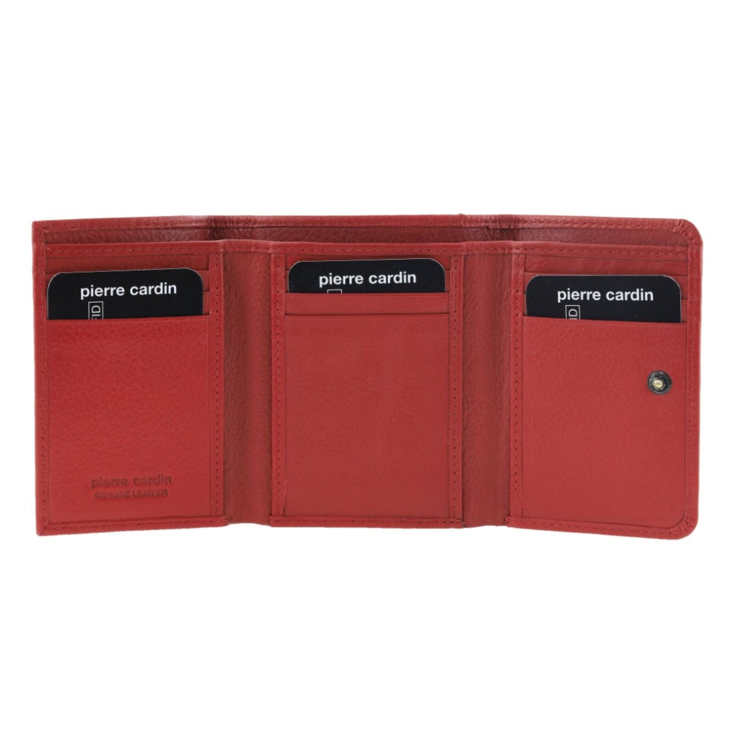 Pierre Cardin Ladies Leather Snap Button Tri-Fold Wallet - Red-2