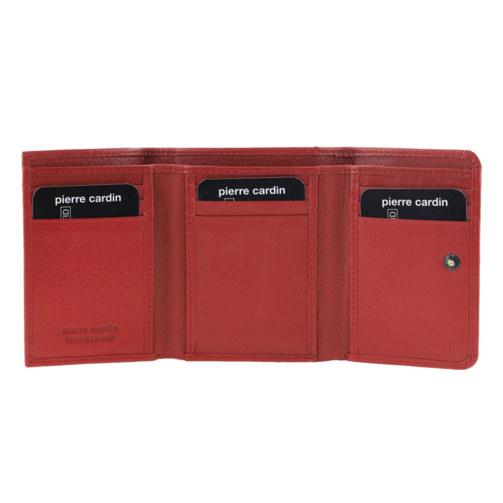 Pierre Cardin Ladies Leather Snap Button Tri-Fold Wallet - Red-2