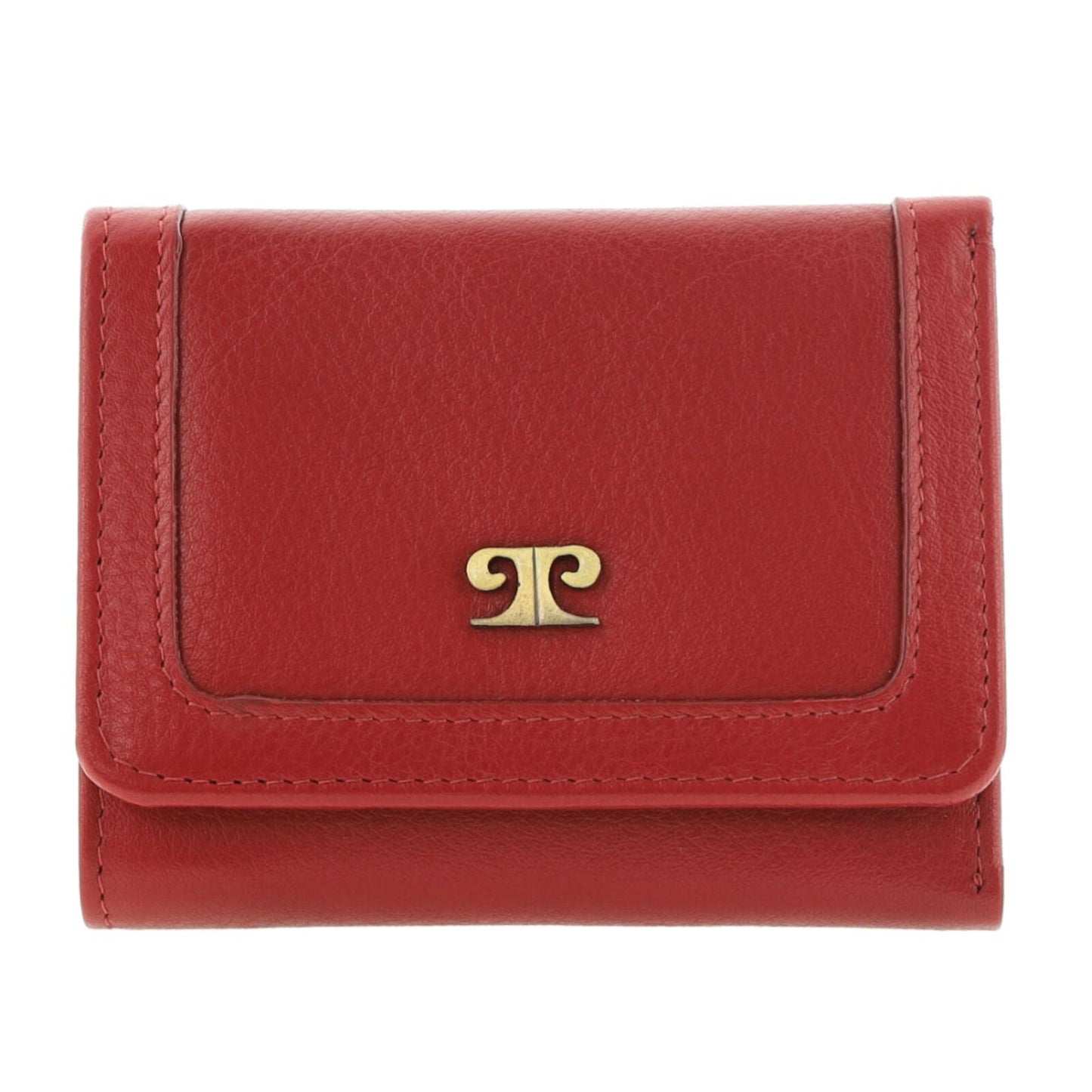 Pierre Cardin Ladies Leather Snap Button Tri-Fold Wallet - Red-1