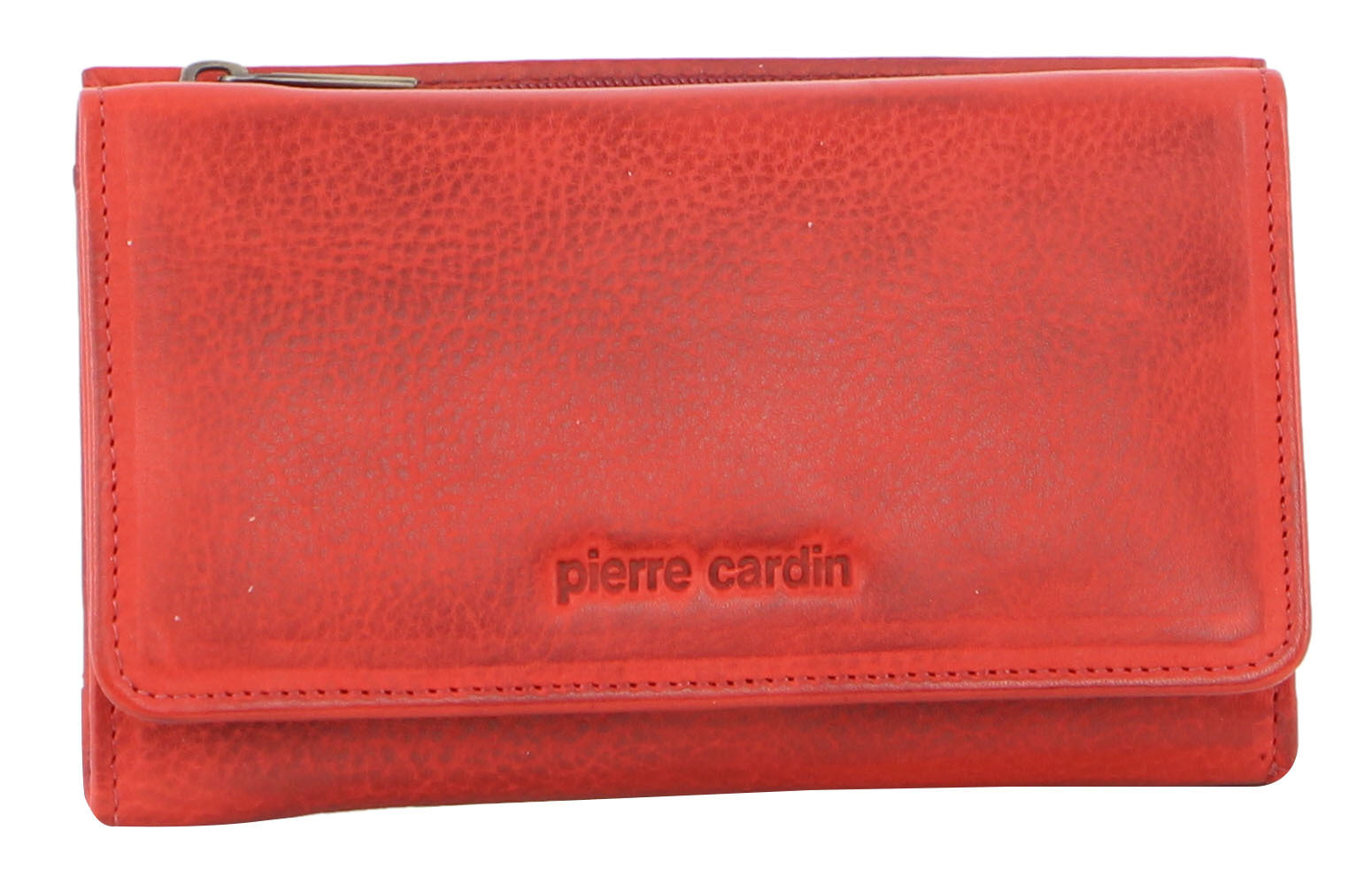 Pierre Cardin Womens Soft Italian Leather RFID Purse Wallet Rustic Trifold - Red-2