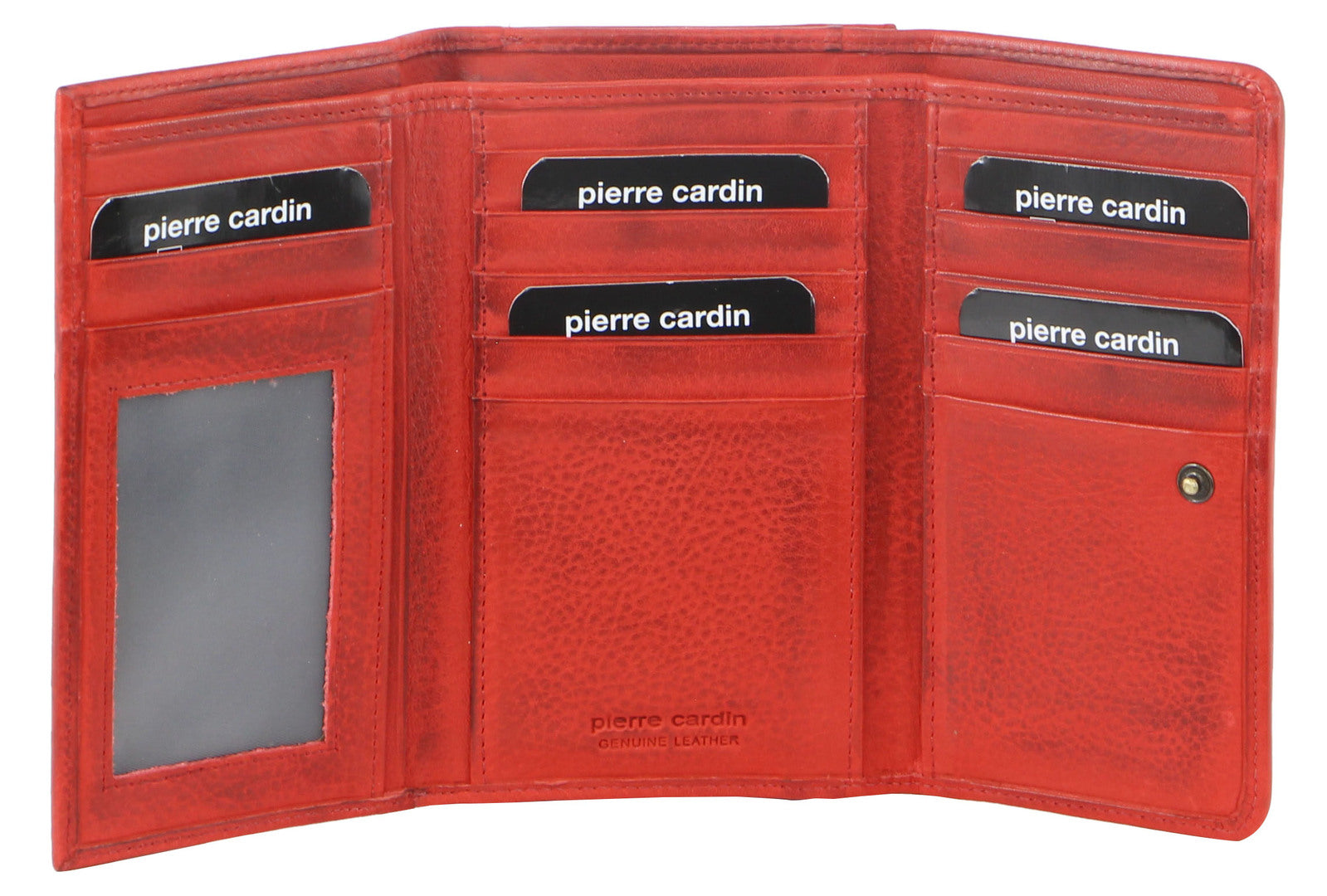 Pierre Cardin Womens Soft Italian Leather RFID Purse Wallet Rustic Trifold - Red-0