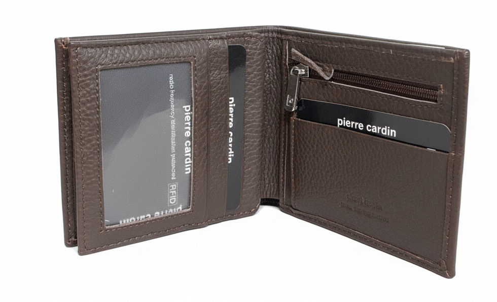 Pierre Cardin Mens Leather Tri Fold Wallet w/ RFID Protection - Brown-0