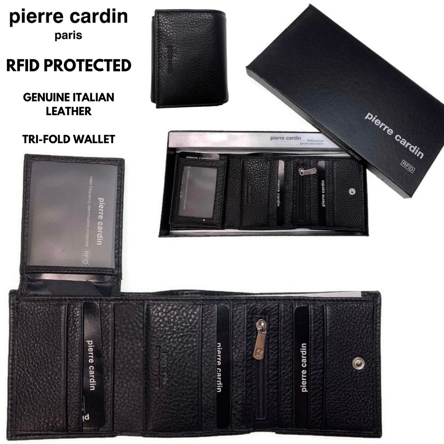 Pierre Cardin RFID Mens Wallet Tri-Fold Genuine Italian Leather - Black-1