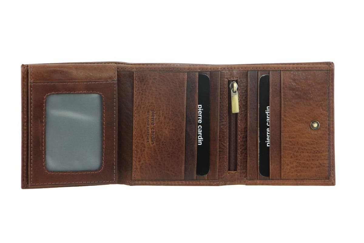 Pierre Cardin RFID Mens Wallet Tri-Fold Genuine Italian Leather - Cognac-1