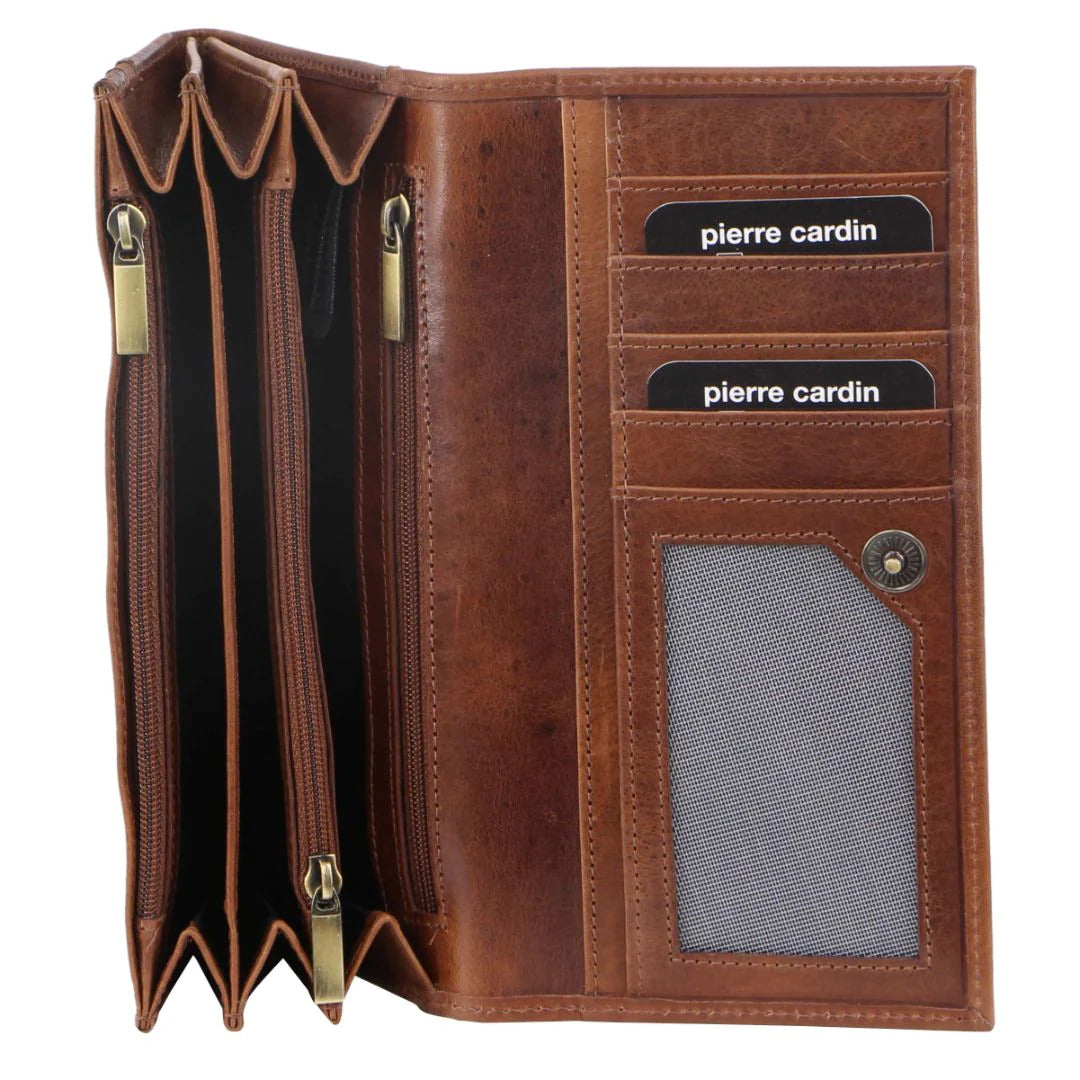 Pierre Cardin Womens Soft Italian Leather RFID Purse Wallet - Cognac-1
