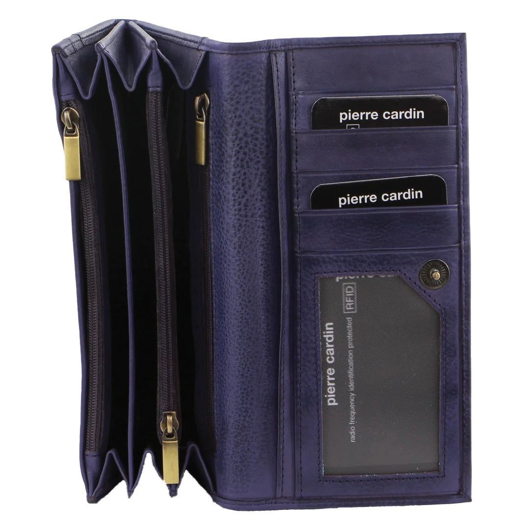 Pierre Cardin Ladies Womens Soft Italian Leather RFID Purse Wallet - Purple-1