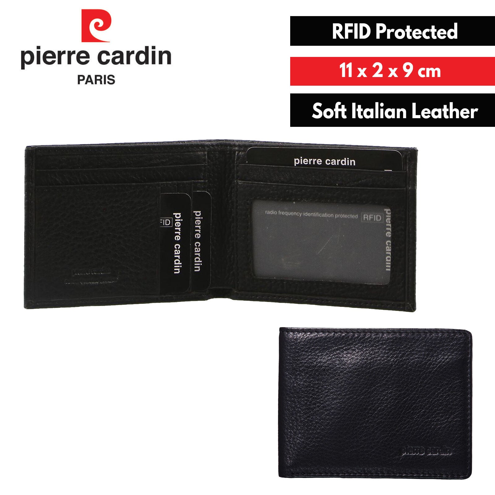 Pierre Cardin Mens Genuine Italian Soft RFID Bifold Slim Wallet - Black-1