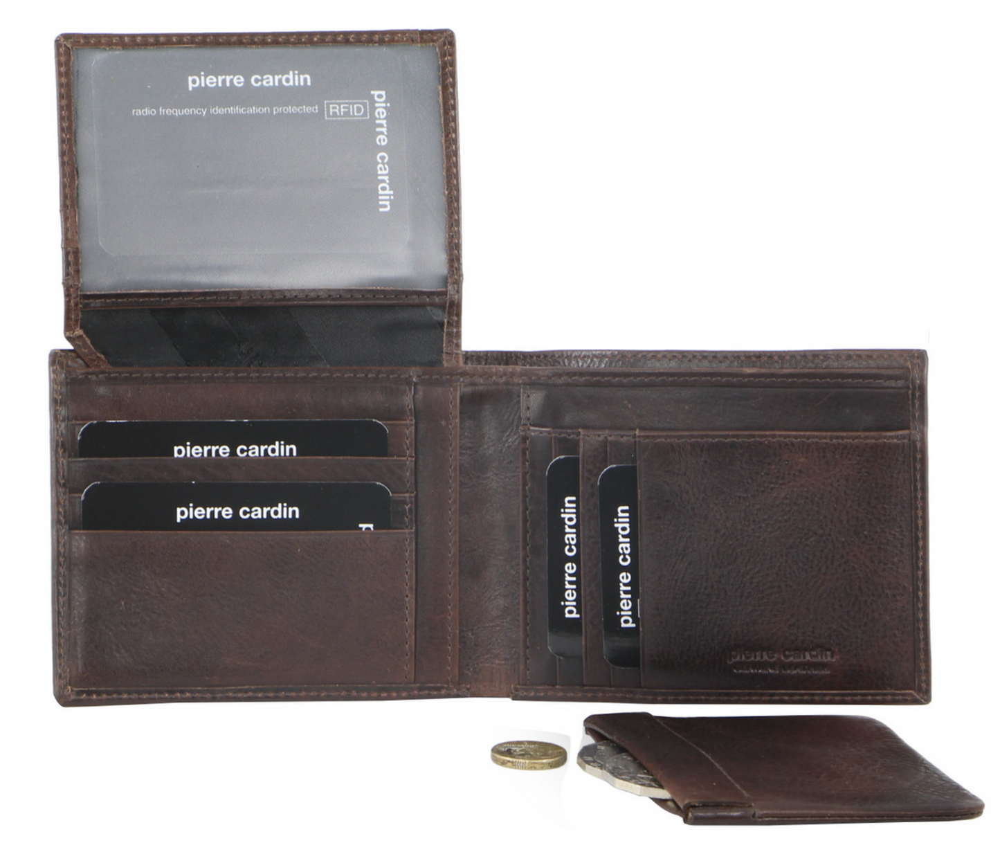 Pierre Cardin Mens Genuine Italian Leather Wallet Removable Coin Purse - Chocolate-0