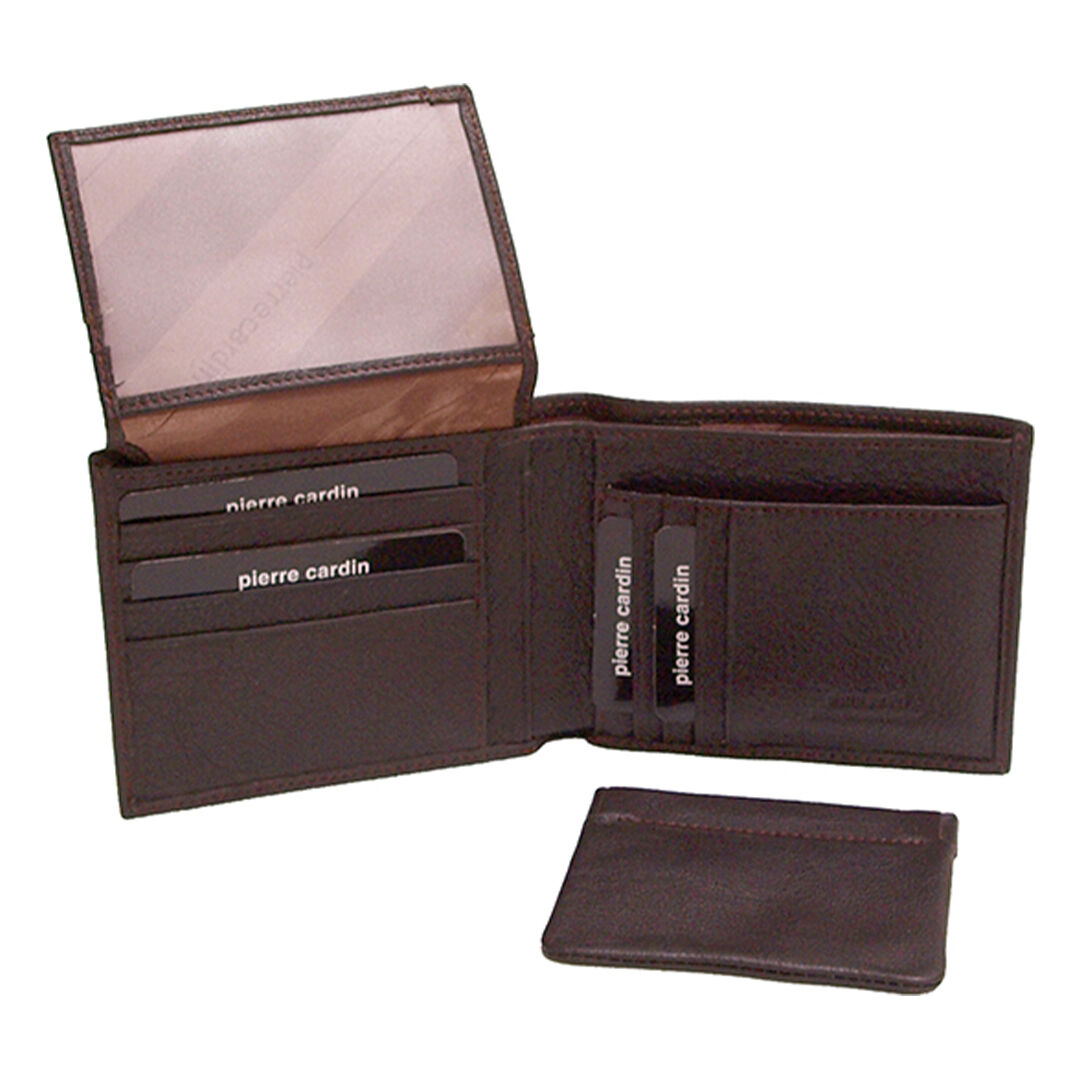 Pierre Cardin Mens Genuine Italian Leather Wallet Removable Coin Purse - Brown-1