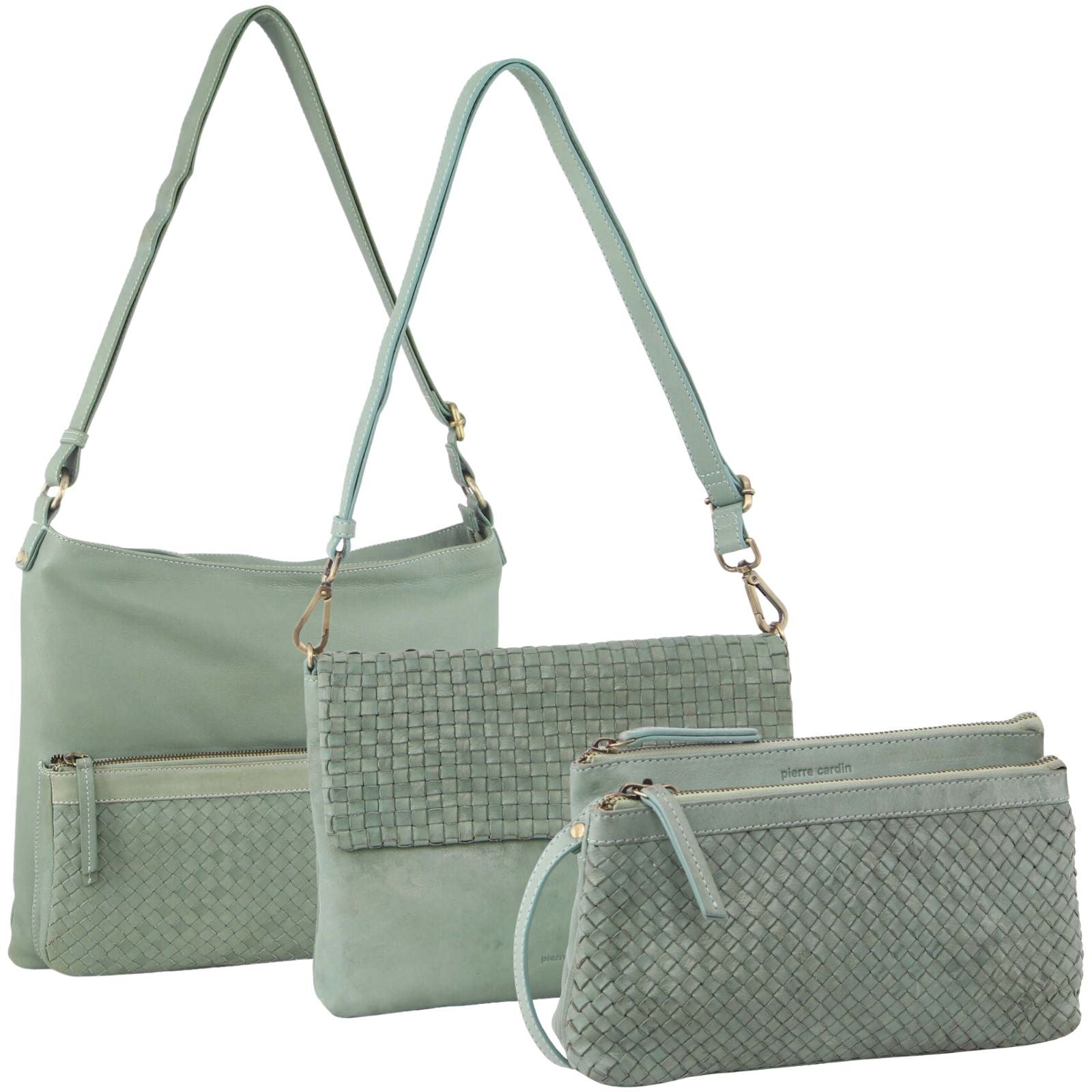 3-Piece Set Pierre Cardin Womens Woven Cross-Body Bag - Mint Green-0