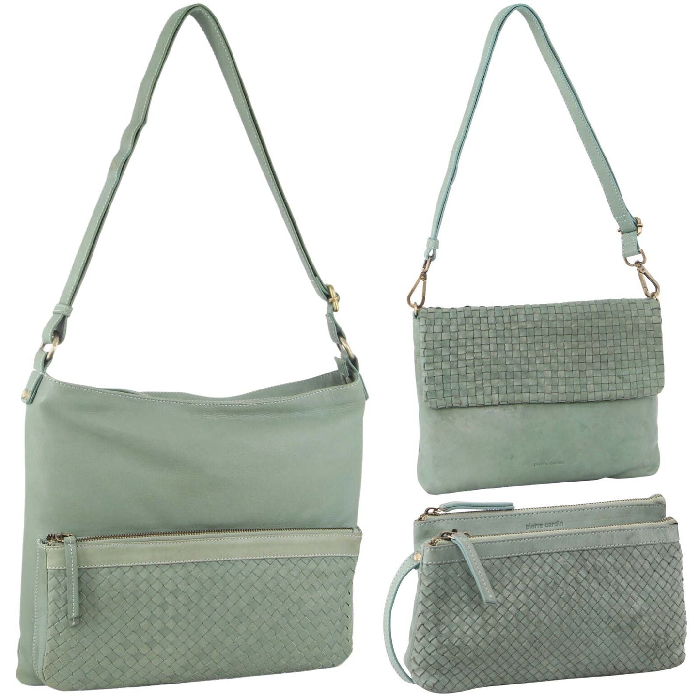 3-Piece Set Pierre Cardin Womens Woven Cross-Body Bag - Mint Green-2