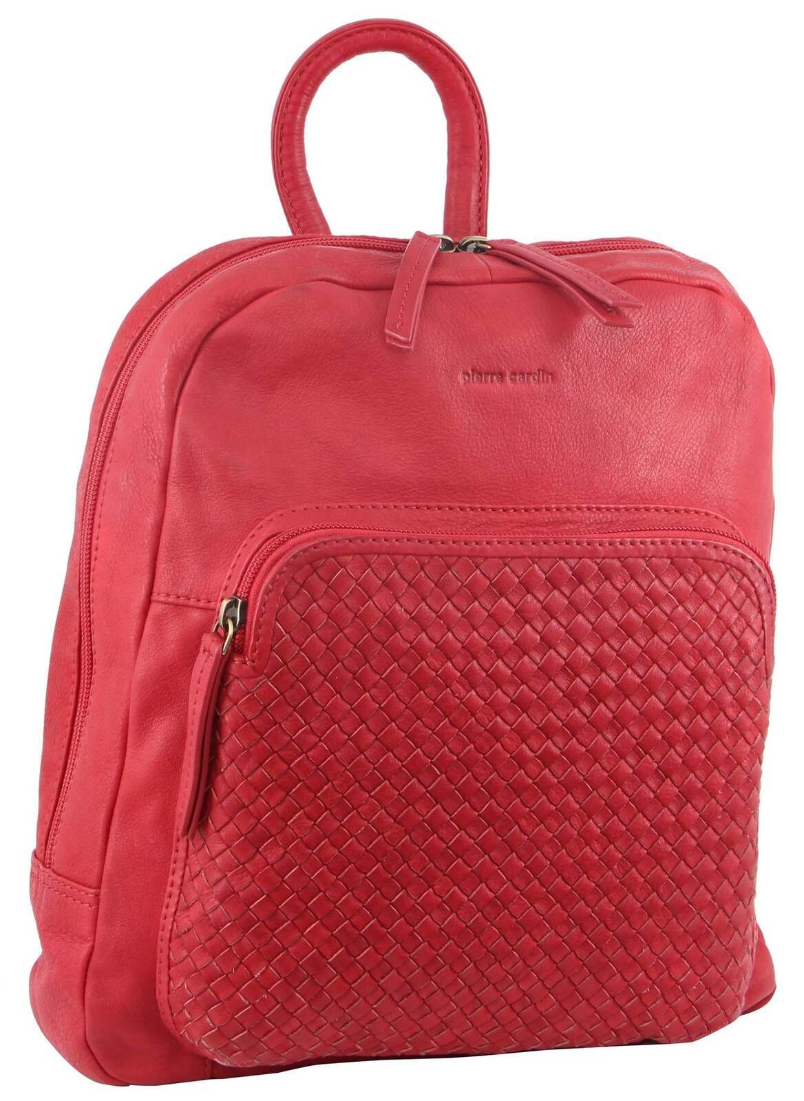 3PC Set Pierre Cardin Womens Woven Leather Cross-Body Bags + Backpack - Red-2