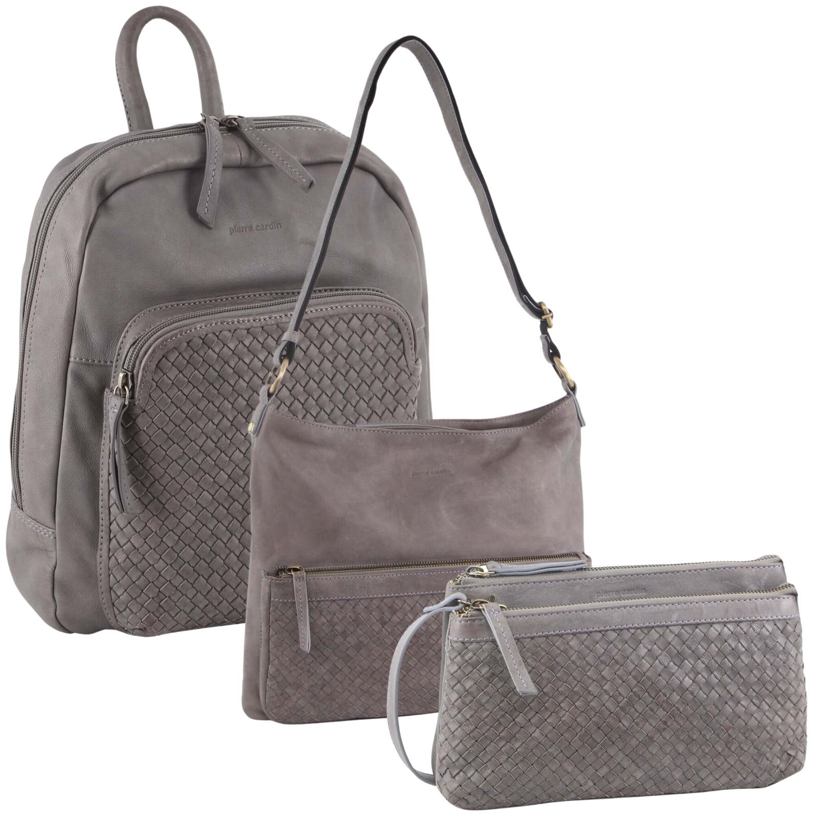 3Pc Set Pierre Cardin Womens Woven Leather Backpack + Cross-Body Bags - Sky Blue-0