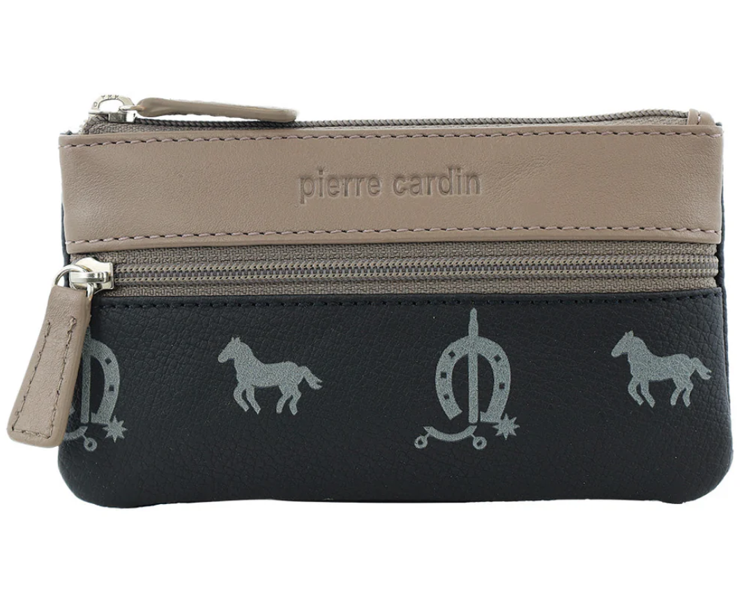 Pierre Cardin Womens Horse Print Genuine Leather RFID Coin Purse Wallet - Black/Taupe-1