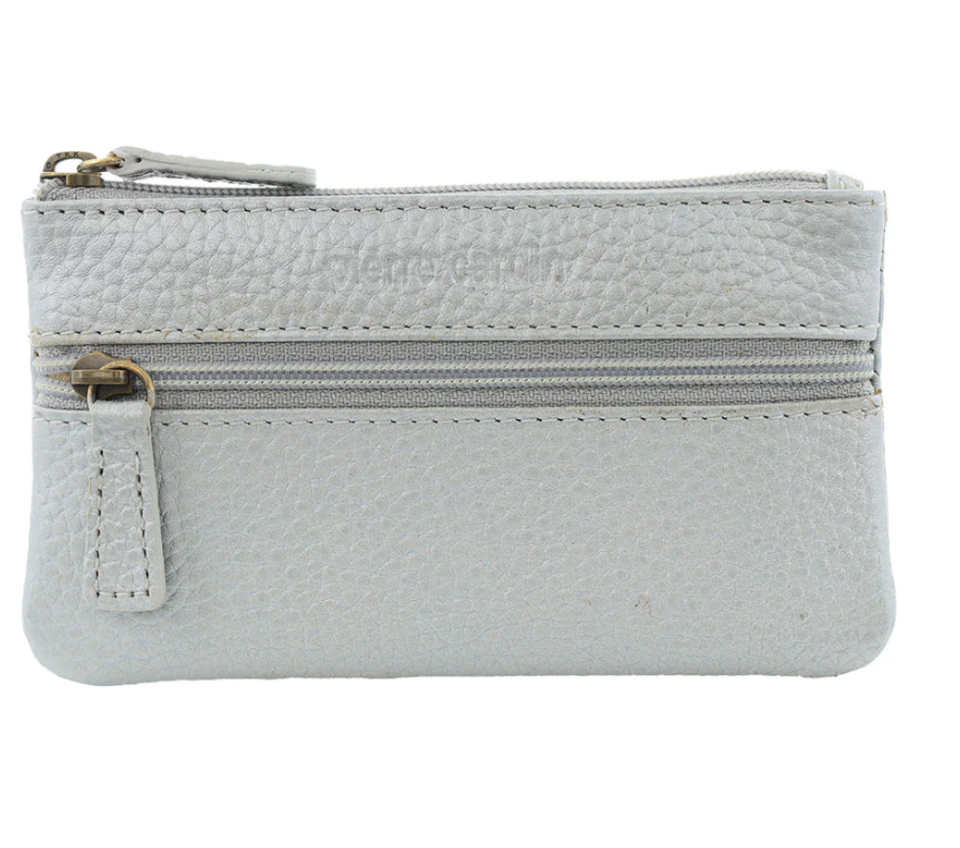 Pierre Cardin Womens Genuine Leather RFID Coin Purse Wallet - Silver-0