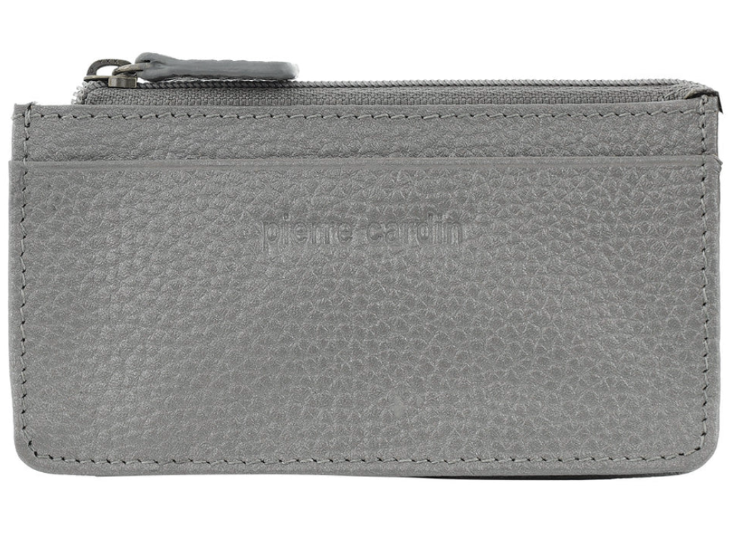 Pierre Cardin RFID Leather Coin Purse Wallet w/ Keyring in Steel-0