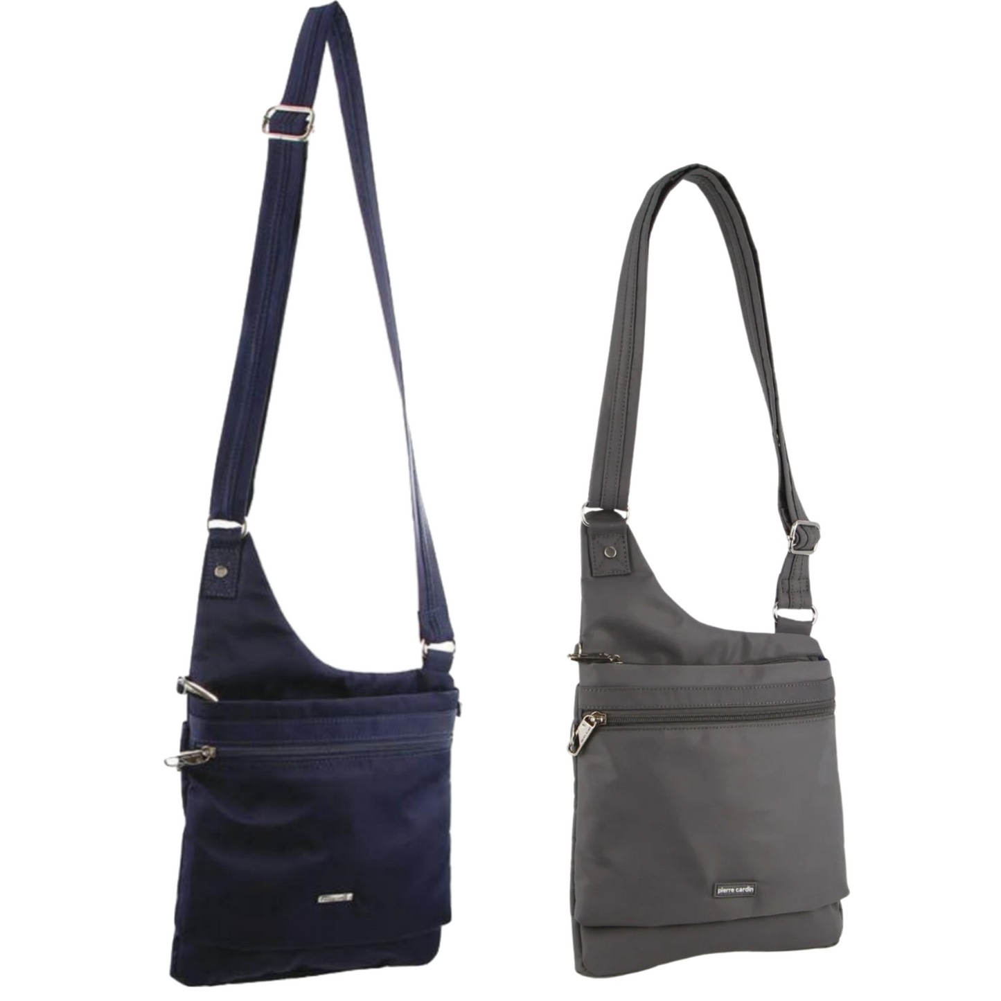 2Pc Set Pierre Cardin RFID Cross Body Bag Anti-Theft Slash Proof - Navy and Grey-1