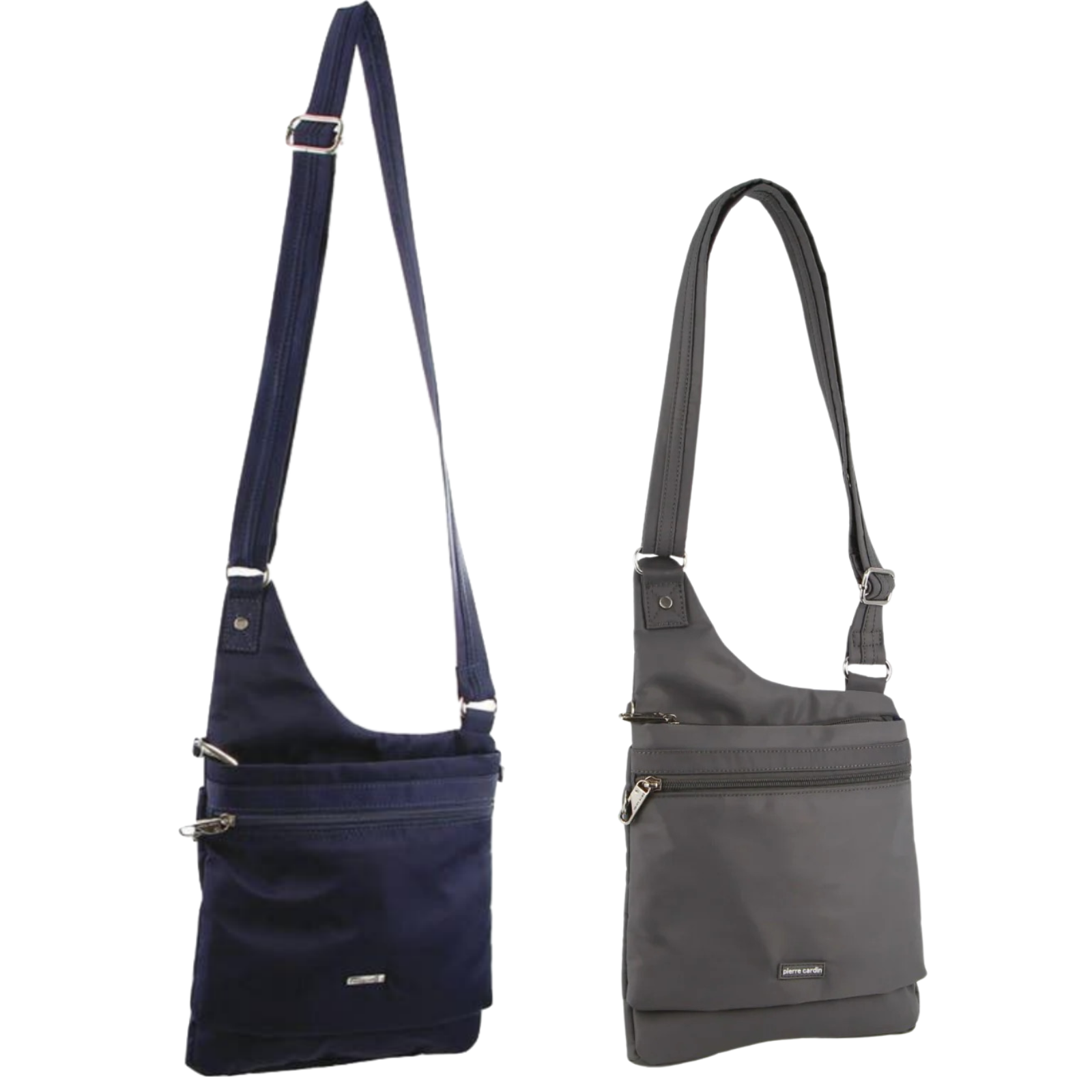 2Pc Set Pierre Cardin RFID Cross Body Bag Anti-Theft Slash Proof - Navy and Grey-1