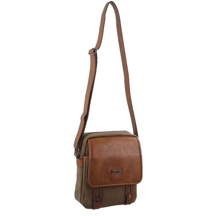 Pierre Cardin Unisex Canvas Cross Body Messenger Bag Satchel Sling - Brown/Cognac