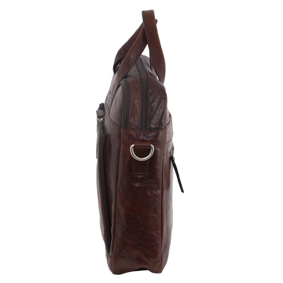 Pierre Cardin Messenger Bag Leather 15" Laptop Computer Business Crossbody Briefcase- Brown-1