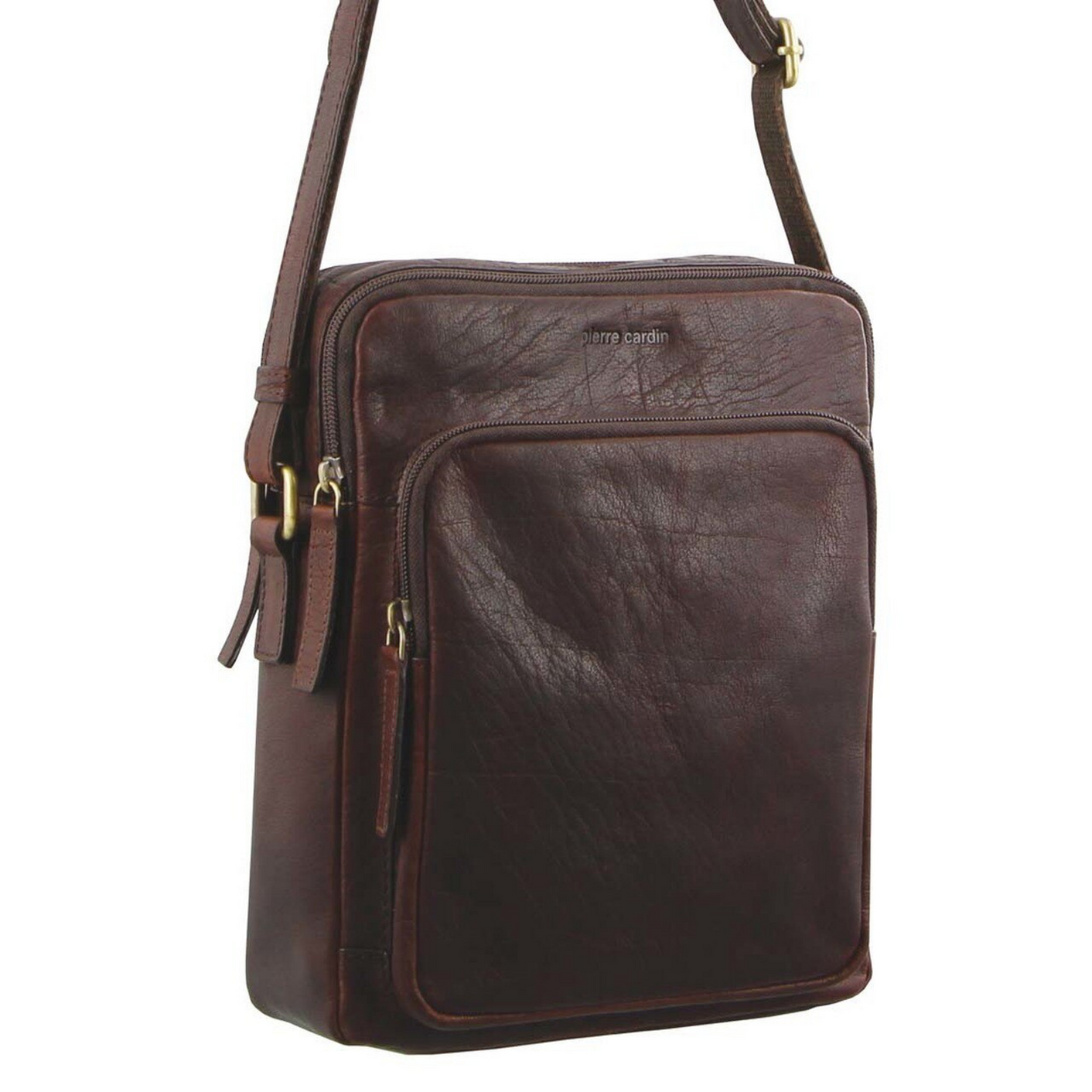 Pierre Cardin Italian Leather Tablet Bag Messenger Cross Body - Chestnut-0