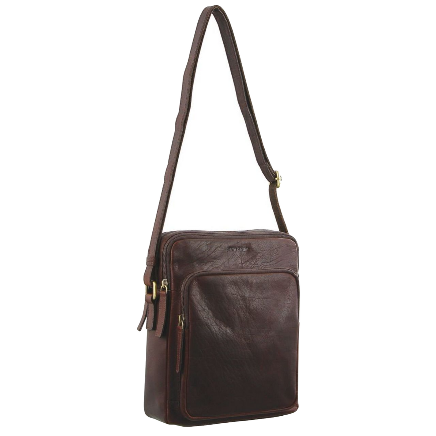 Pierre Cardin Italian Leather Tablet Bag Messenger Cross Body - Chestnut-2