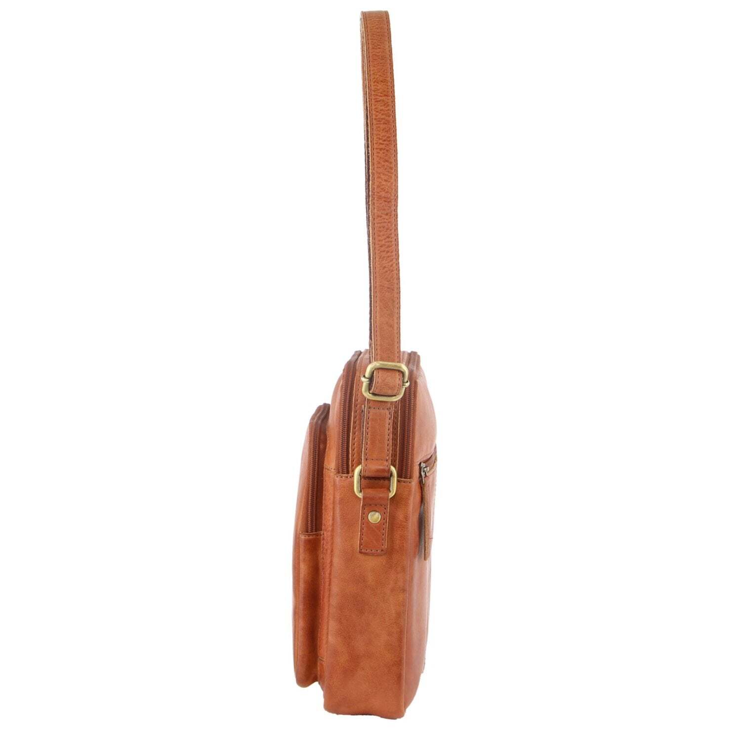 Pierre Cardin Italian Leather Tablet Bag Messenger Cross Body - Cognac-3