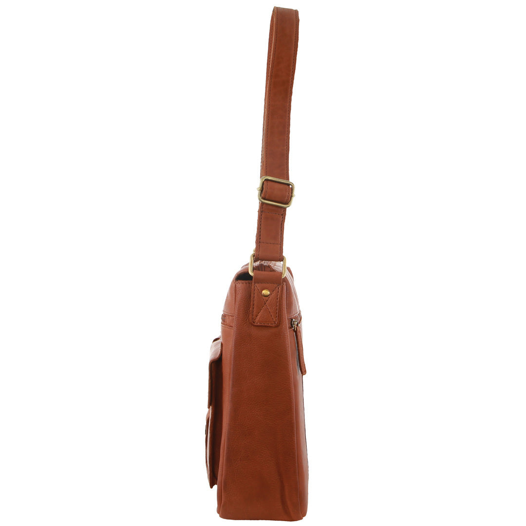 Pierre Cardin Leather Briefcase Bag Tote 13" Laptop Rustic Satchel Travel - Cognac-2